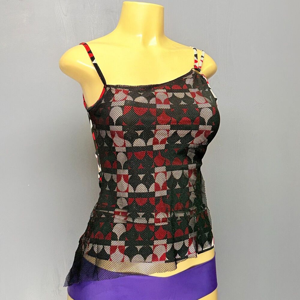House of Cards Graphic Cami Top | Hardware Mesh Layered Tank | Y2K Women’s S